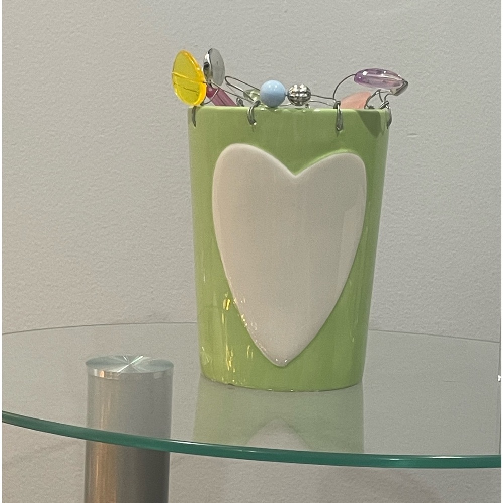 Sandra Magsamen Large Green White Heart Vase